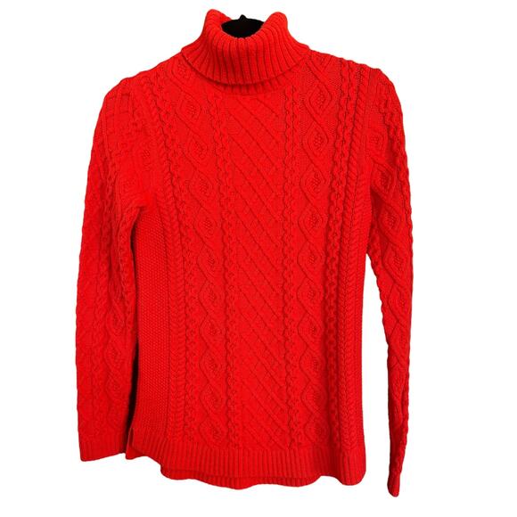Lands' End Women's Red Cable Knit Turtleneck Sweater Size Small 6-8 - Picture 2 of 5